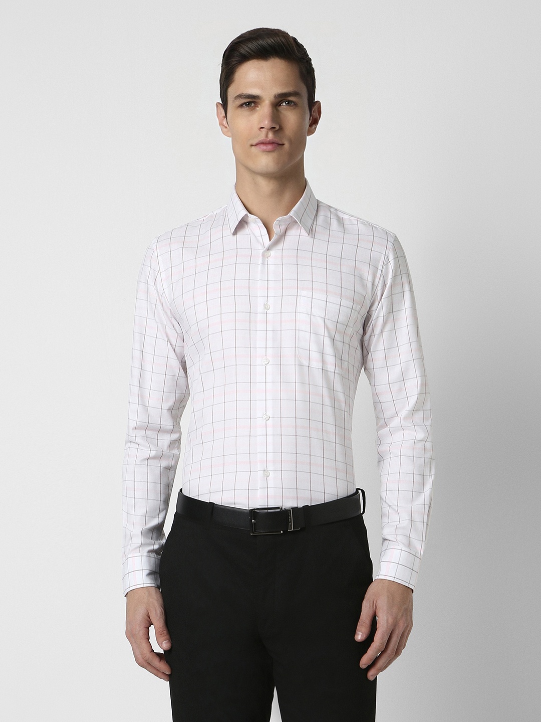 

Peter England Men White Slim Fit Checked Formal Shirt