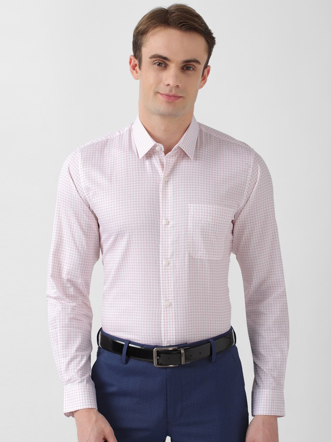 

Peter England Micro Ditsy Printed Slim Fit Pure Cotton Formal Shirt, Pink