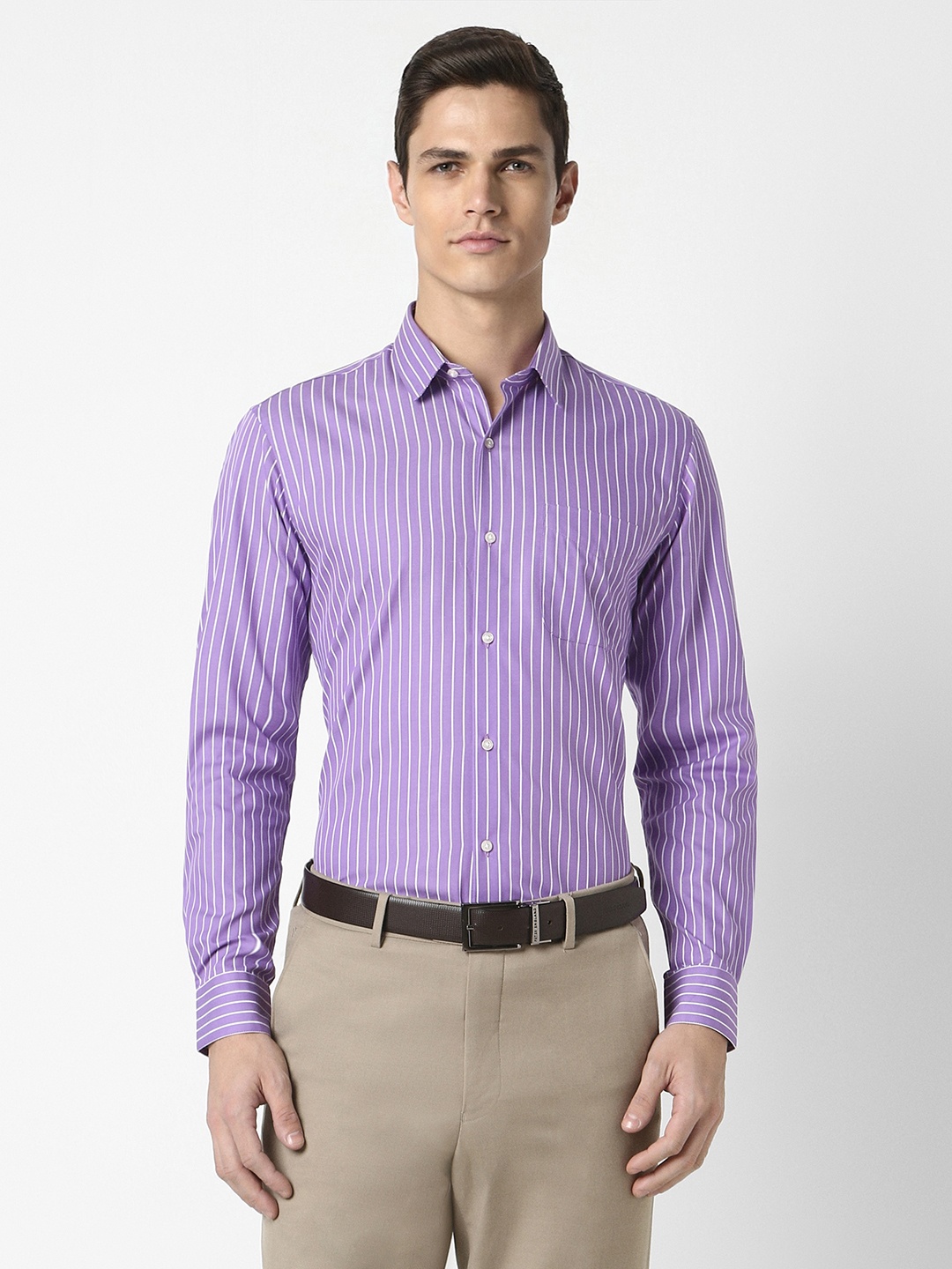 

Peter England Striped Spread Collar Long Sleeves Regular Fit Formal Shirt, Purple