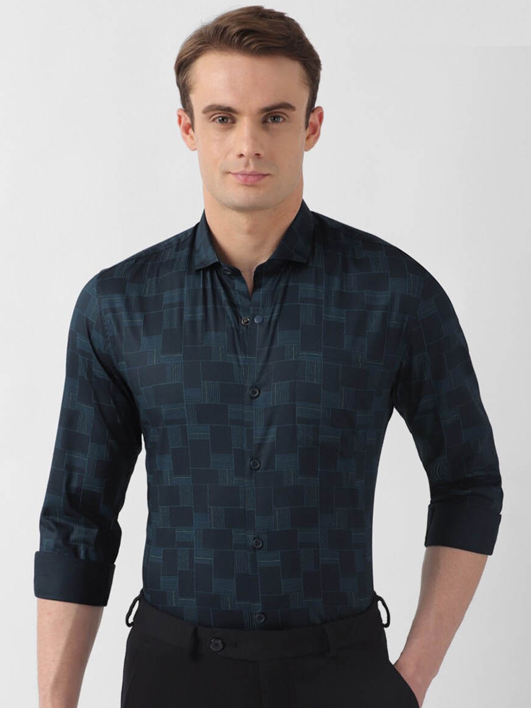 

Peter England Slim Fit Geometric Printed Formal Shirt, Navy blue