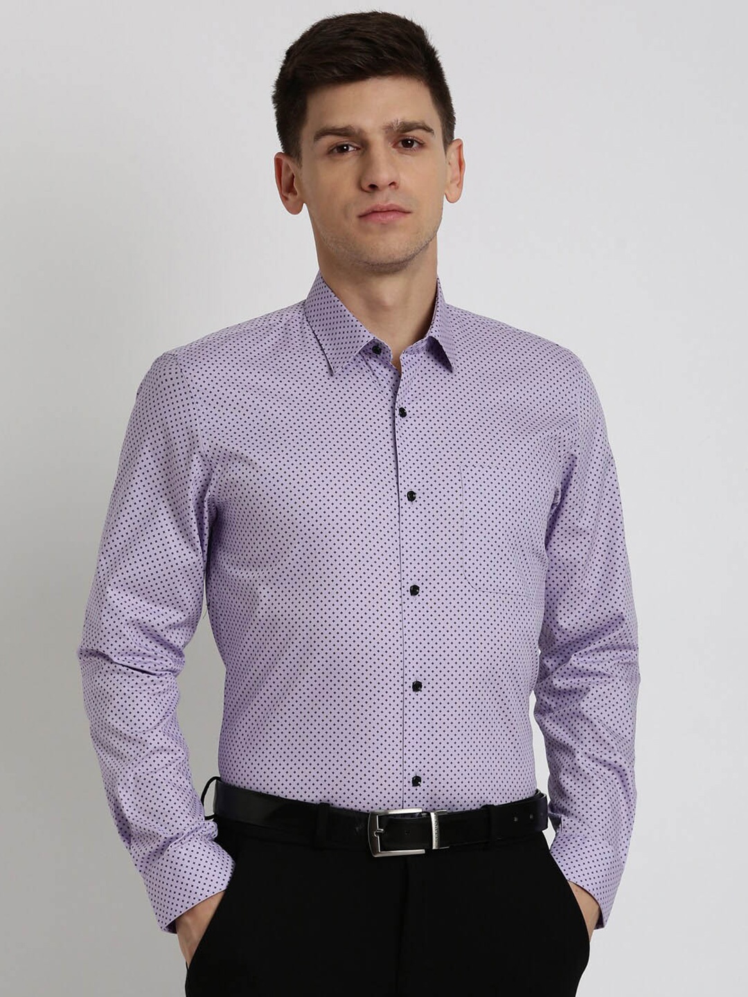 

Peter England Slim Fit Micro Ditsy Printed Pure Cotton Formal Shirt, Purple