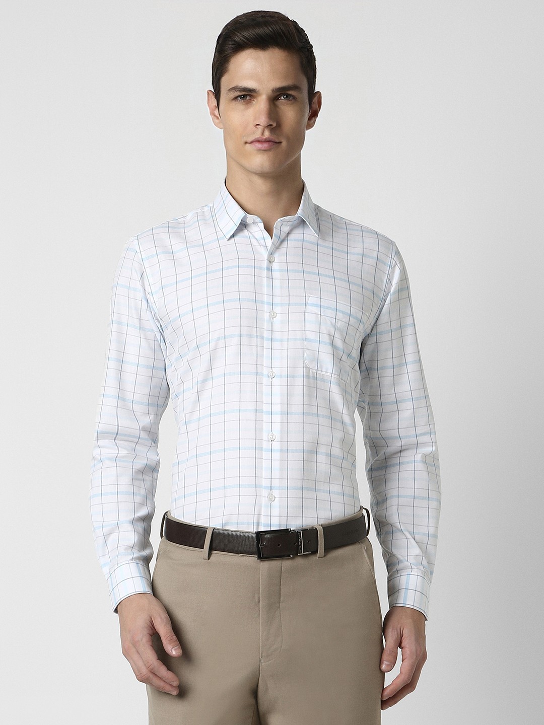 

Peter England Men White Checked Formal Shirt