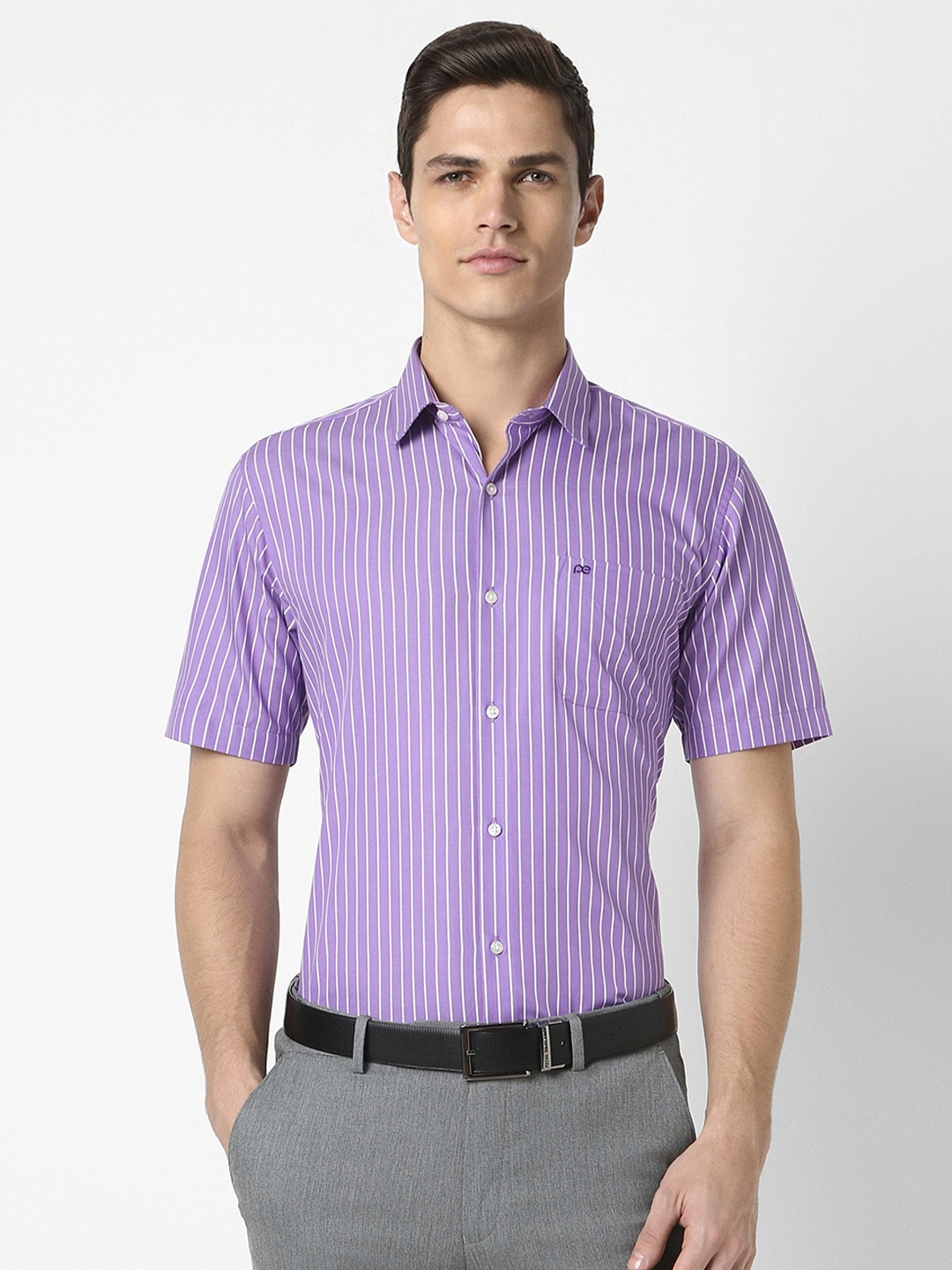 

Peter England Men Purple Striped Formal Shirt