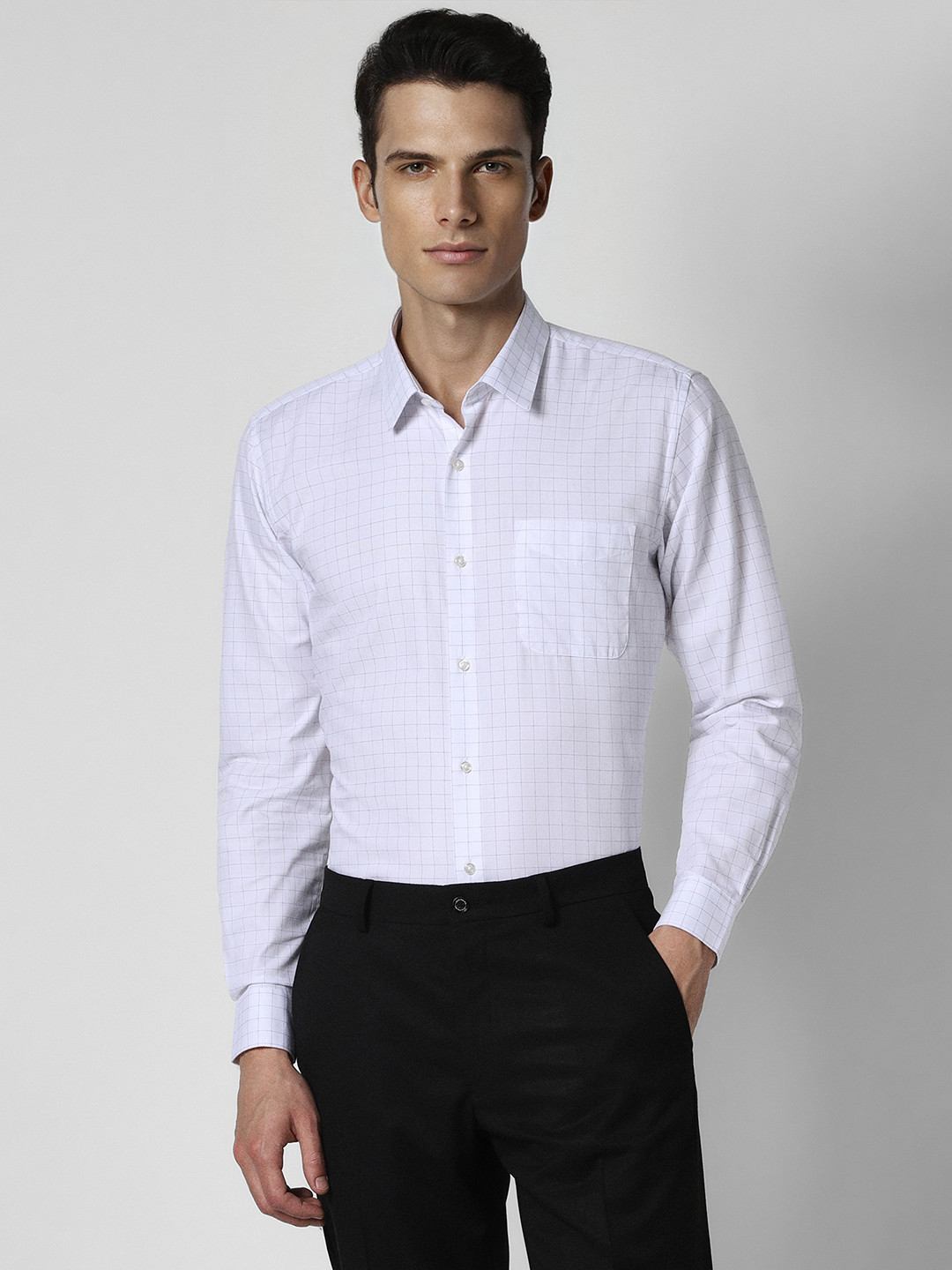 

Peter England Men White Checked Formal Shirt
