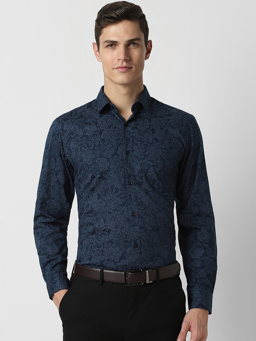 

Peter England Slim Fit Floral Printed Formal Shirt, Navy blue