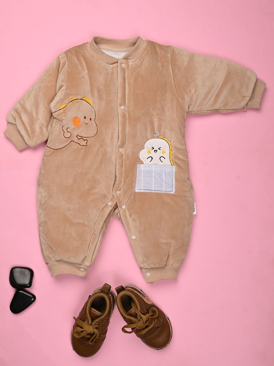 

V-Mart Infant Kids Printed Poly Fill Cotton Rompers, Brown