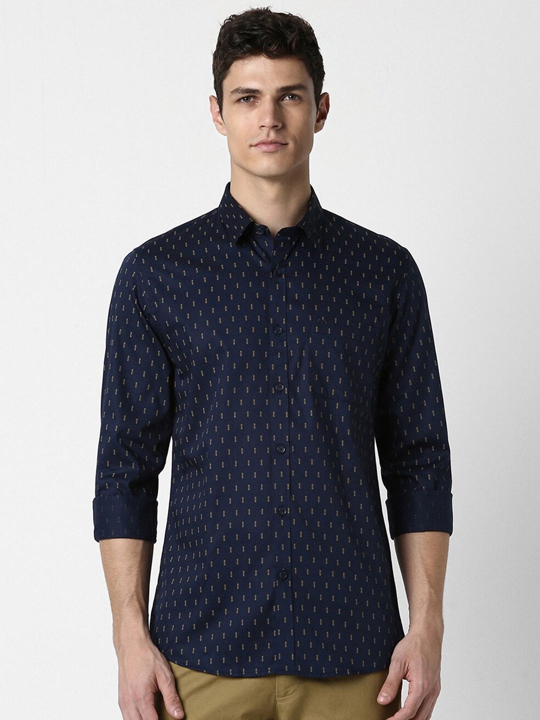 

Peter England Casuals Slim Fit Micro Ditsy Printed Pure Cotton Casual Shirt, Navy blue