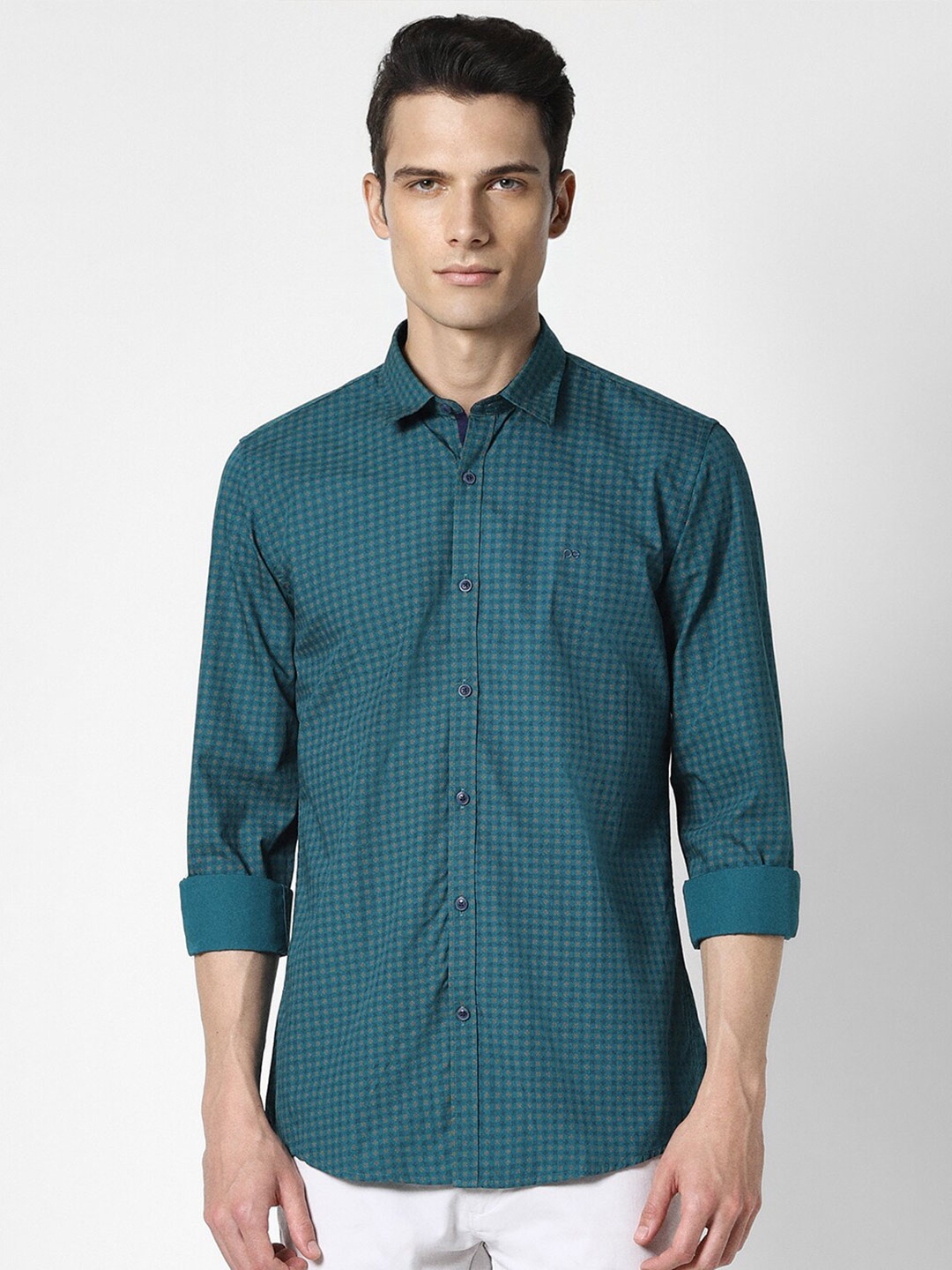 

Peter England Casuals Slim Fit Micro Ditsy Printed Pure Cotton Casual Shirt, Teal