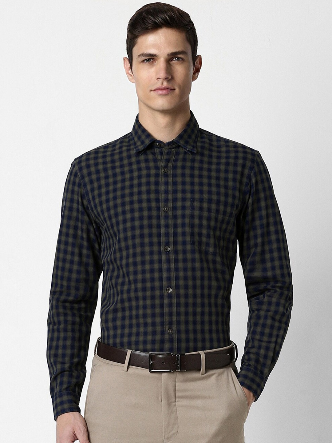 

Peter England Casuals Slim Fit Checked Pure Cotton Casual Shirt, Grey