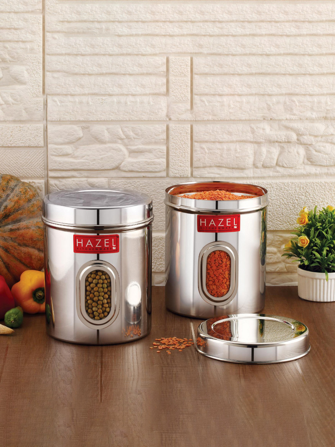 

HAZEL Silver Toned 2 Pieces Stainless Steel Kitchen Storage Air Tight Containers 1.4 L