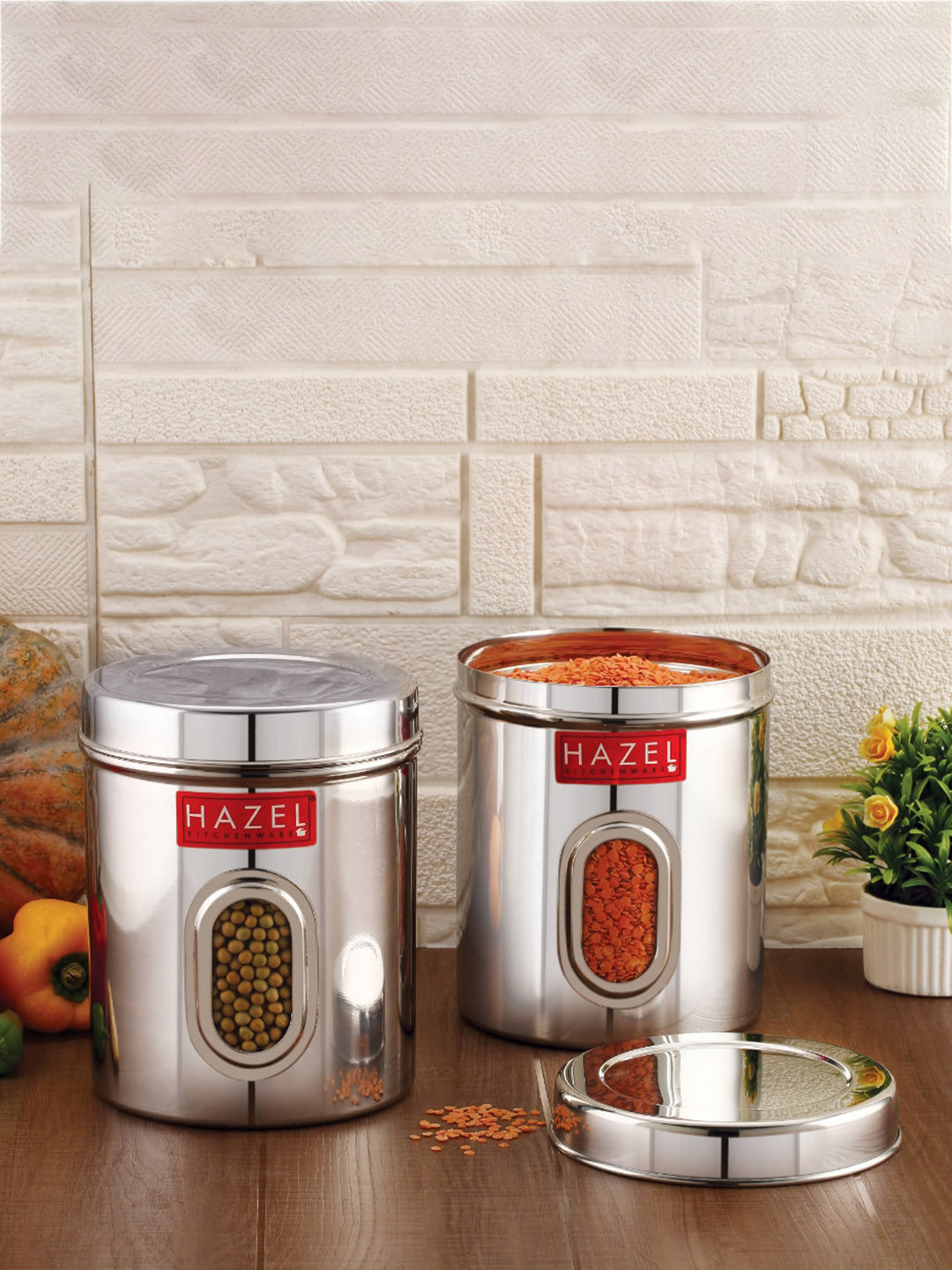 

HAZEL Silver Toned 2 Pieces Stainless Steel Kitchen Storage Air Tight Containers 1 L