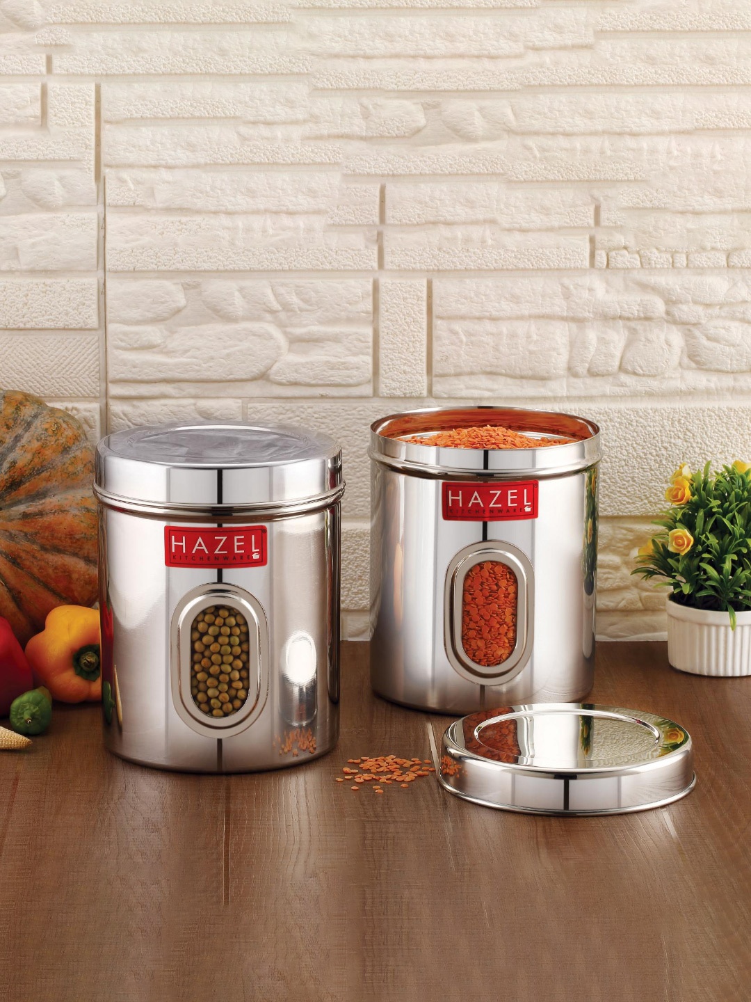 

HAZEL Silver Toned 2 Pieces Stainless Steel Kitchen Storage Air Tight Containers 2.4 L