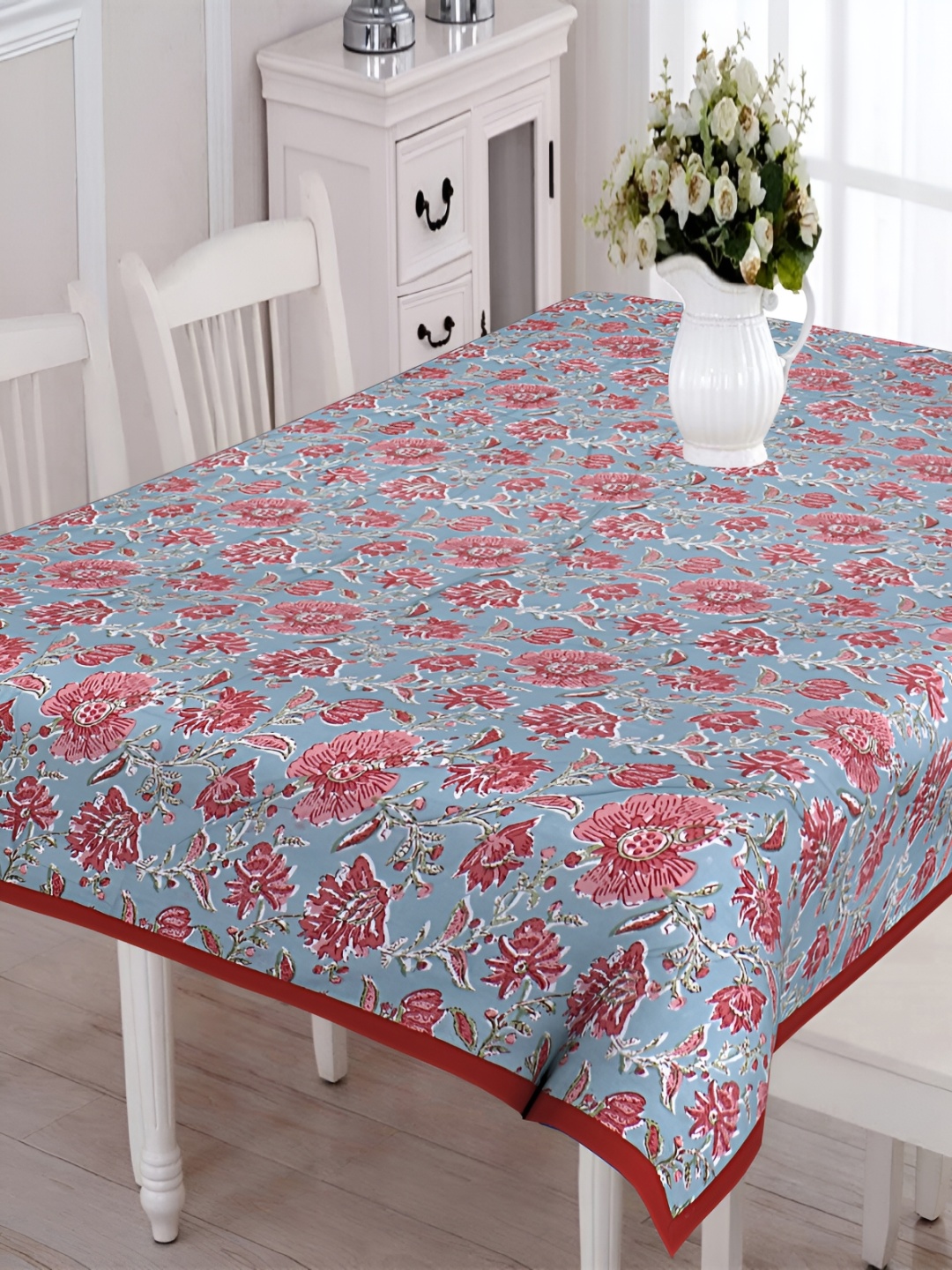 

Texstylers Pink Floral Printed Anti Slip 6 Seater Cotton Table Cover