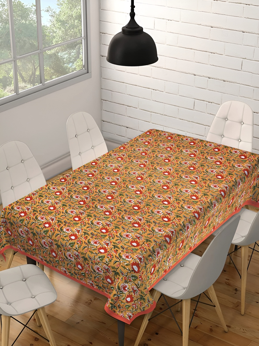 

Texstylers Orange & Green Floral Anti Slip Cotton 6 Seater Rectangular Table Cover