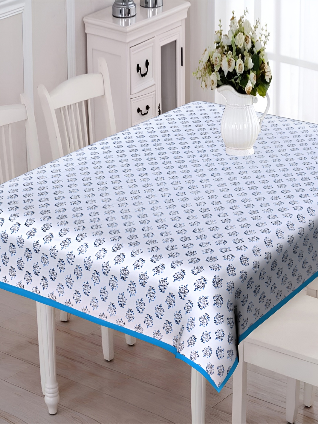 

Texstylers White & Blue Floral Cotton Table Cover