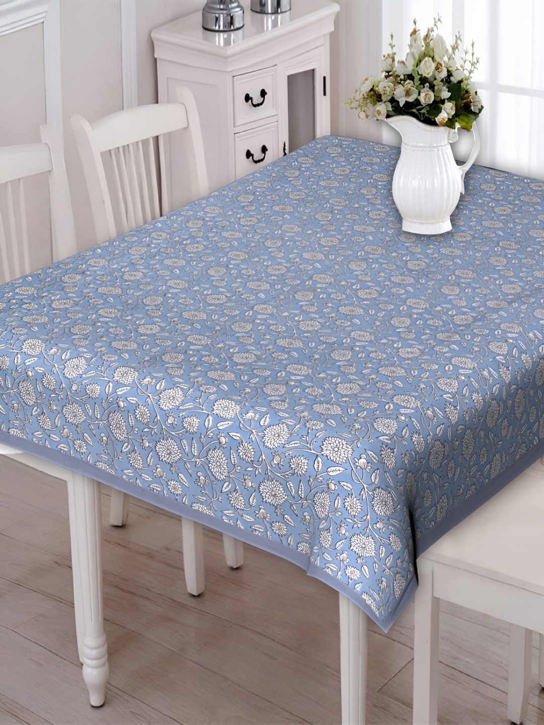 

Texstylers Blue & White Floral Printed Anti Slip Cotton Rectangle 6 Seater Table Cover