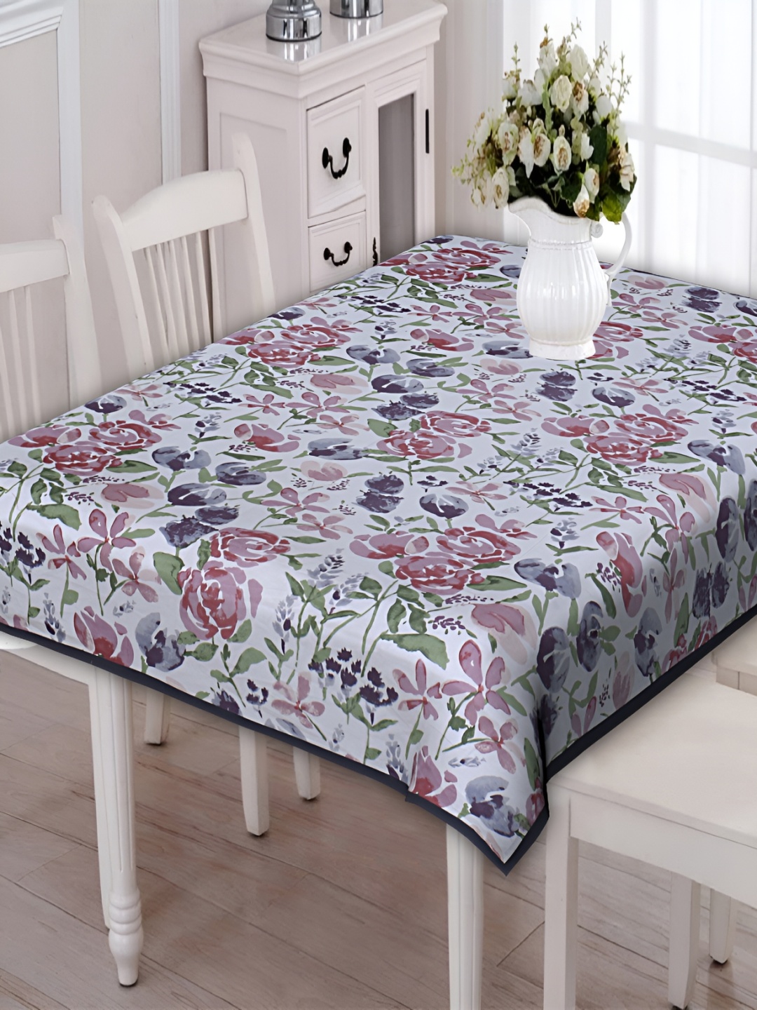 

Texstylers Purple & Green Floral Printed Anti Slip Cotton Rectangle 6 Seater Table Cover