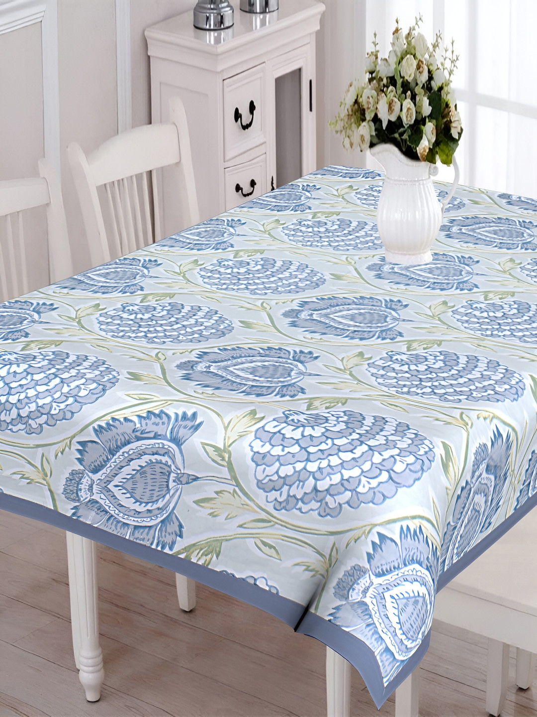 

Texstylers Grey & Blue Floral Anti Slip Cotton 6 Seater Table Cover