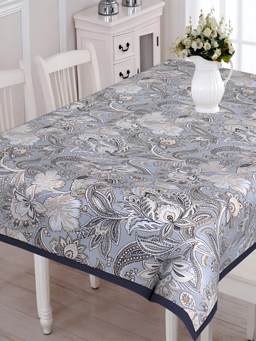

Texstylers Black & Grey Floral Anti Slip Cotton 6 Seater Table Cover
