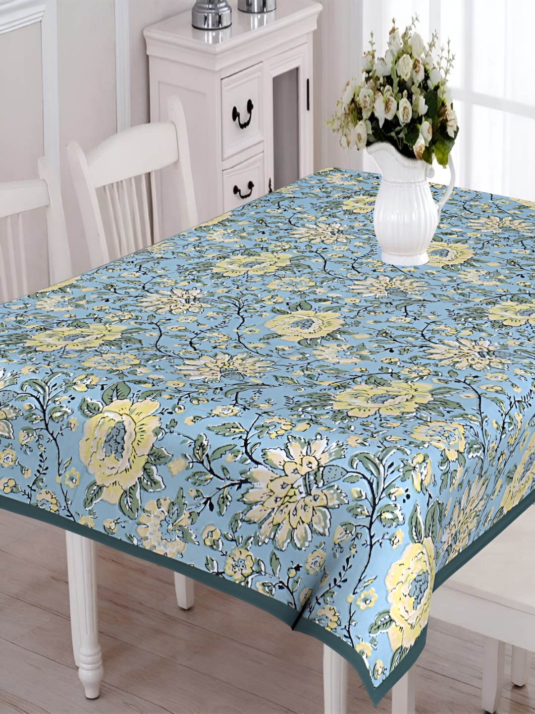 

Texstylers Blue & Yellow Floral Anti Slip Cotton 6 Seater Table Cover