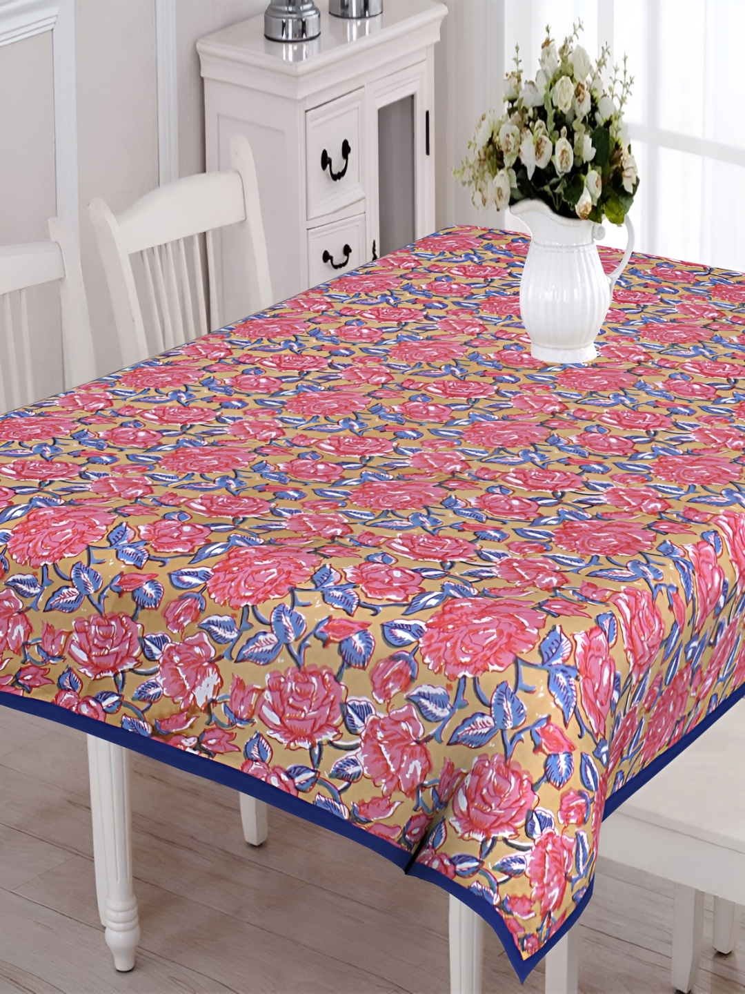 

Texstylers Floral Anti-Slip Cotton Rectangular 6-Seater Table Cover, Pink