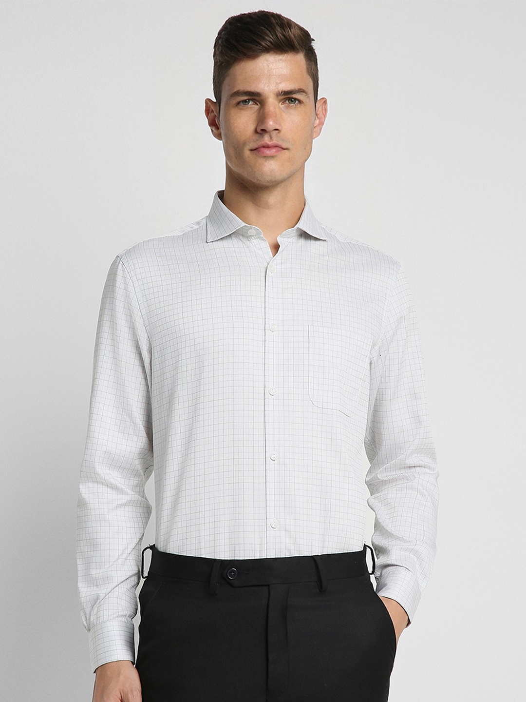 

Peter England Elite Men Grey Checked Formal Shirt