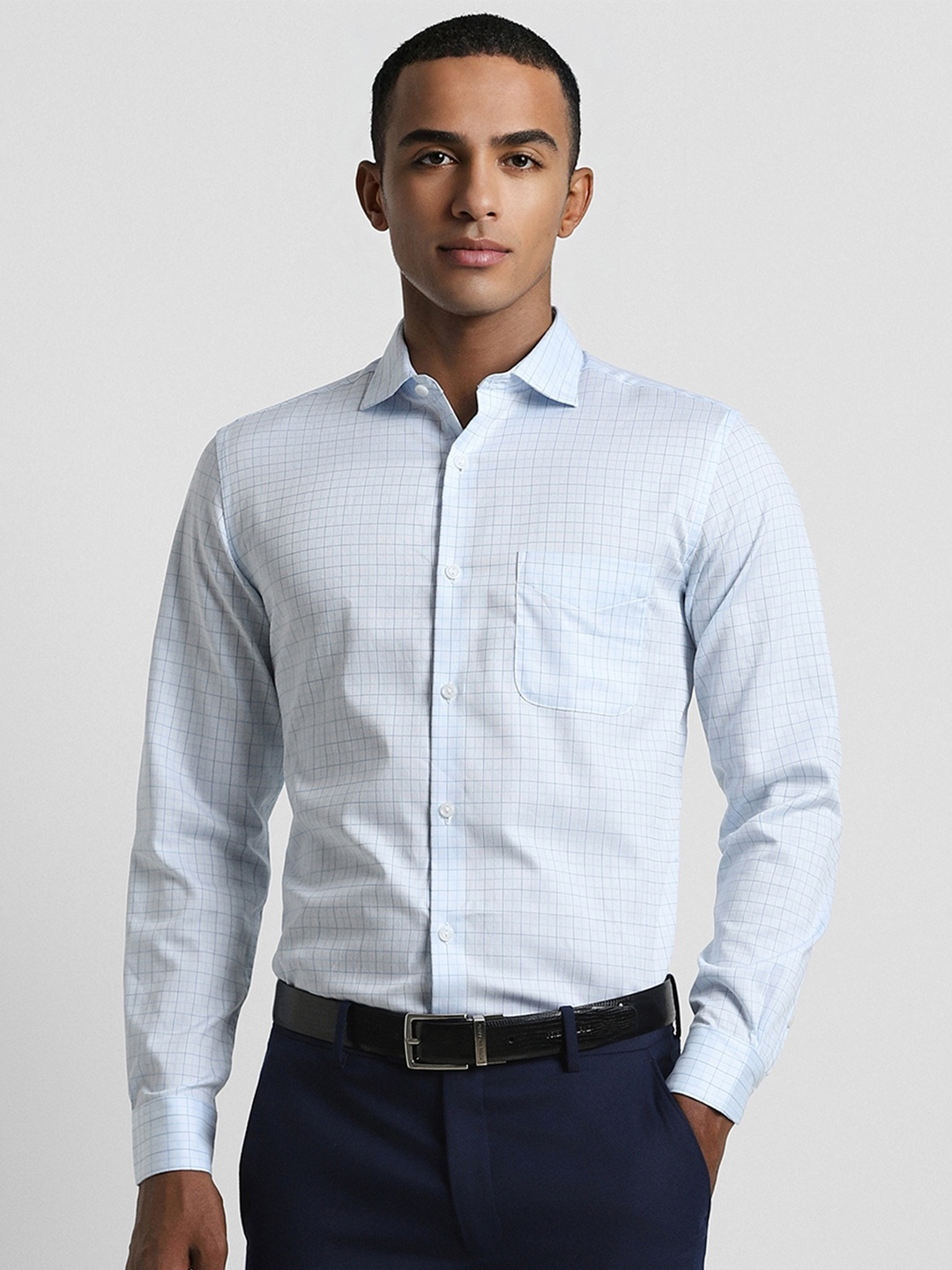 

Peter England Elite Men Blue Checked Formal Shirt