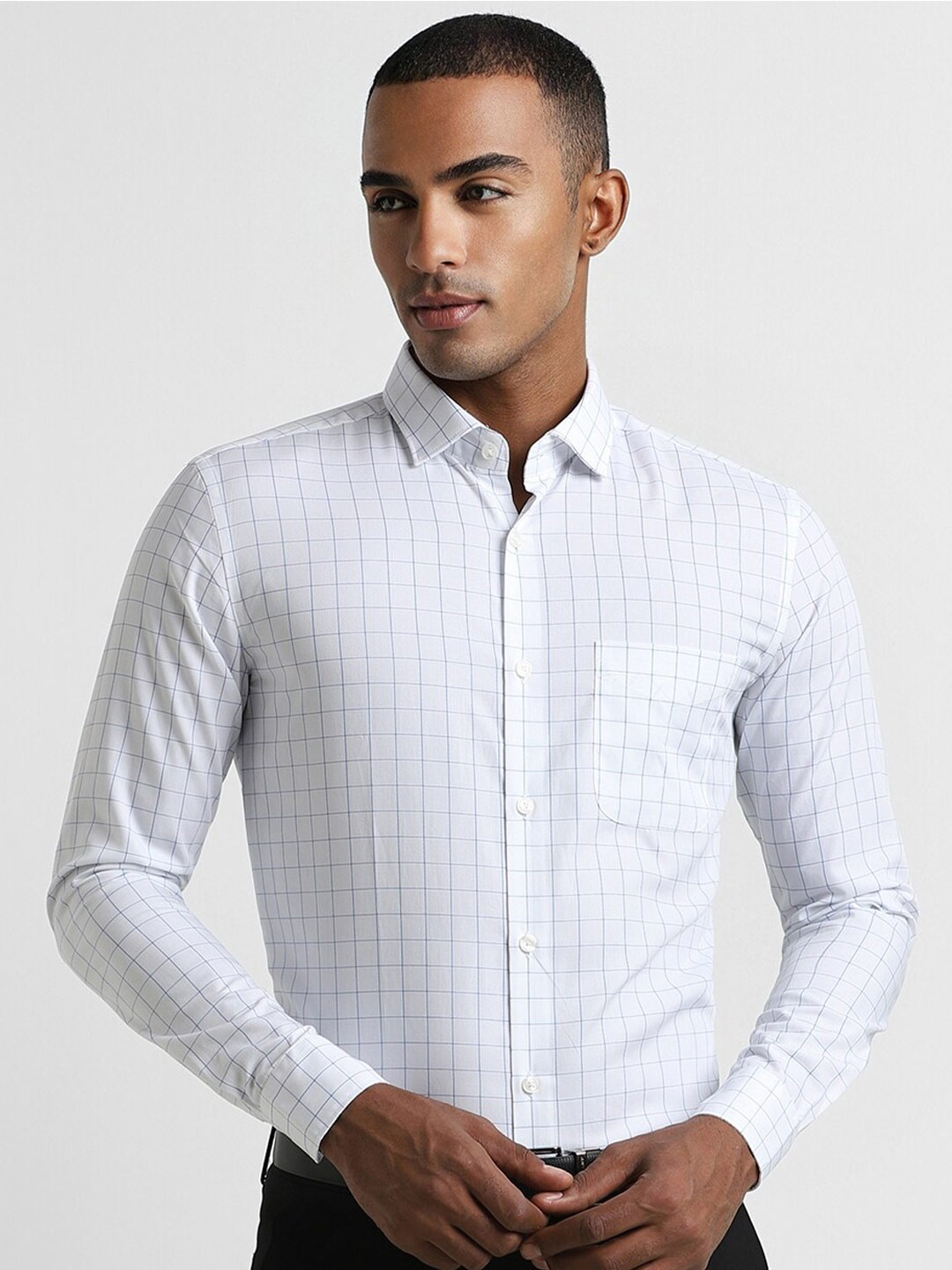 

Peter England Elite Grid Tattersall Checked Slim Fit Pure Cotton Formal Shirt, White