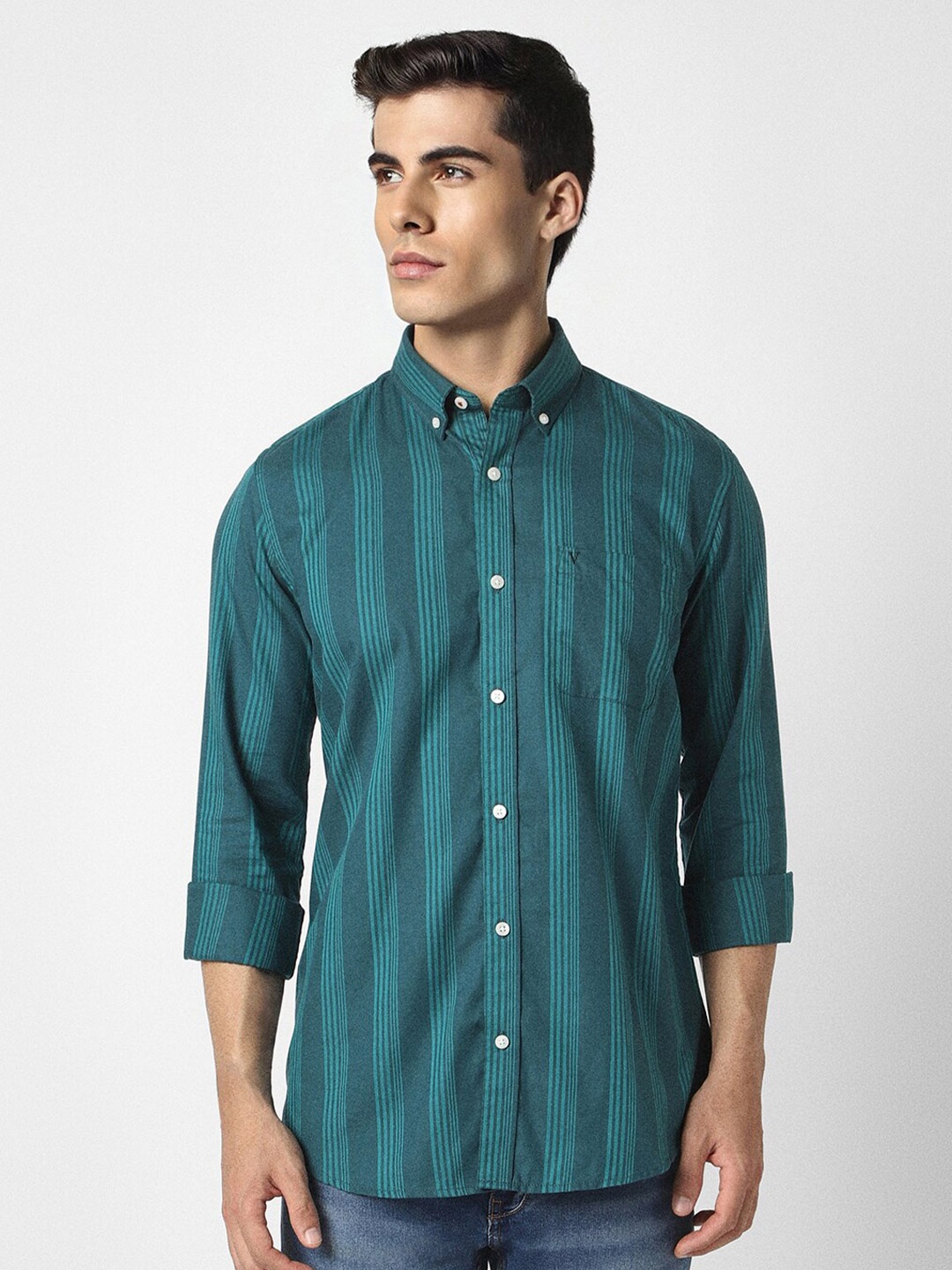 

Van Heusen Sport Slim Fit Striped Casual Shirt, Green