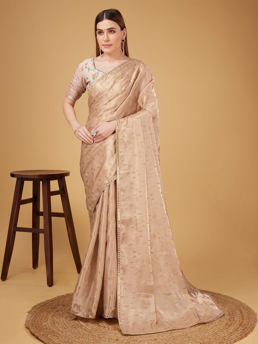 

Mitera Beige Embellished Pure Crepe Saree