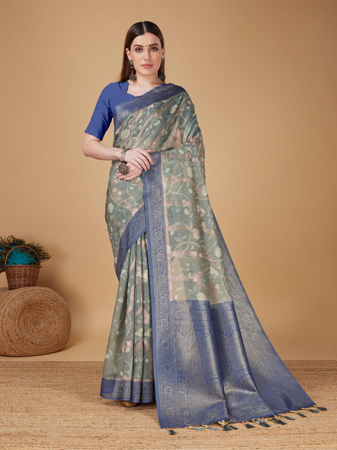 

Mitera Blue Ethnic Woven Design Silk Cotton Banarasi Saree