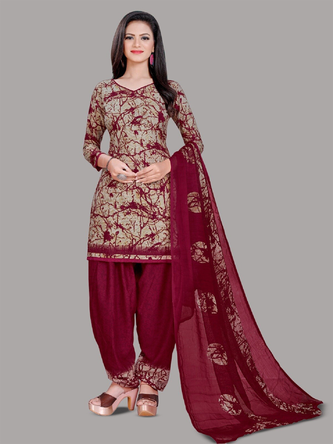 

APNISHA Abstract Printed Unstitched Dress Material, Beige