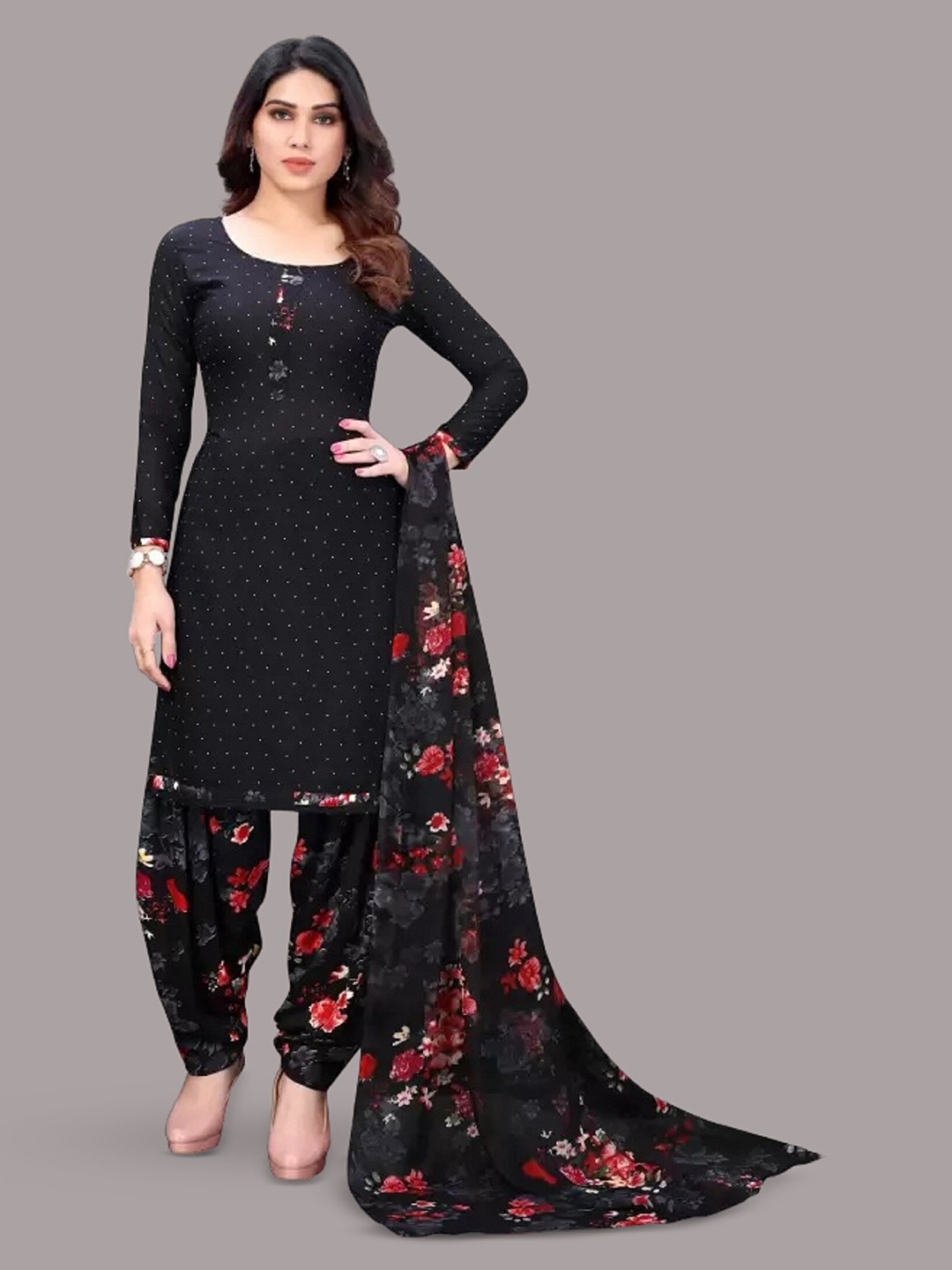 

APNISHA Printed Unstitched Dress Material, Black