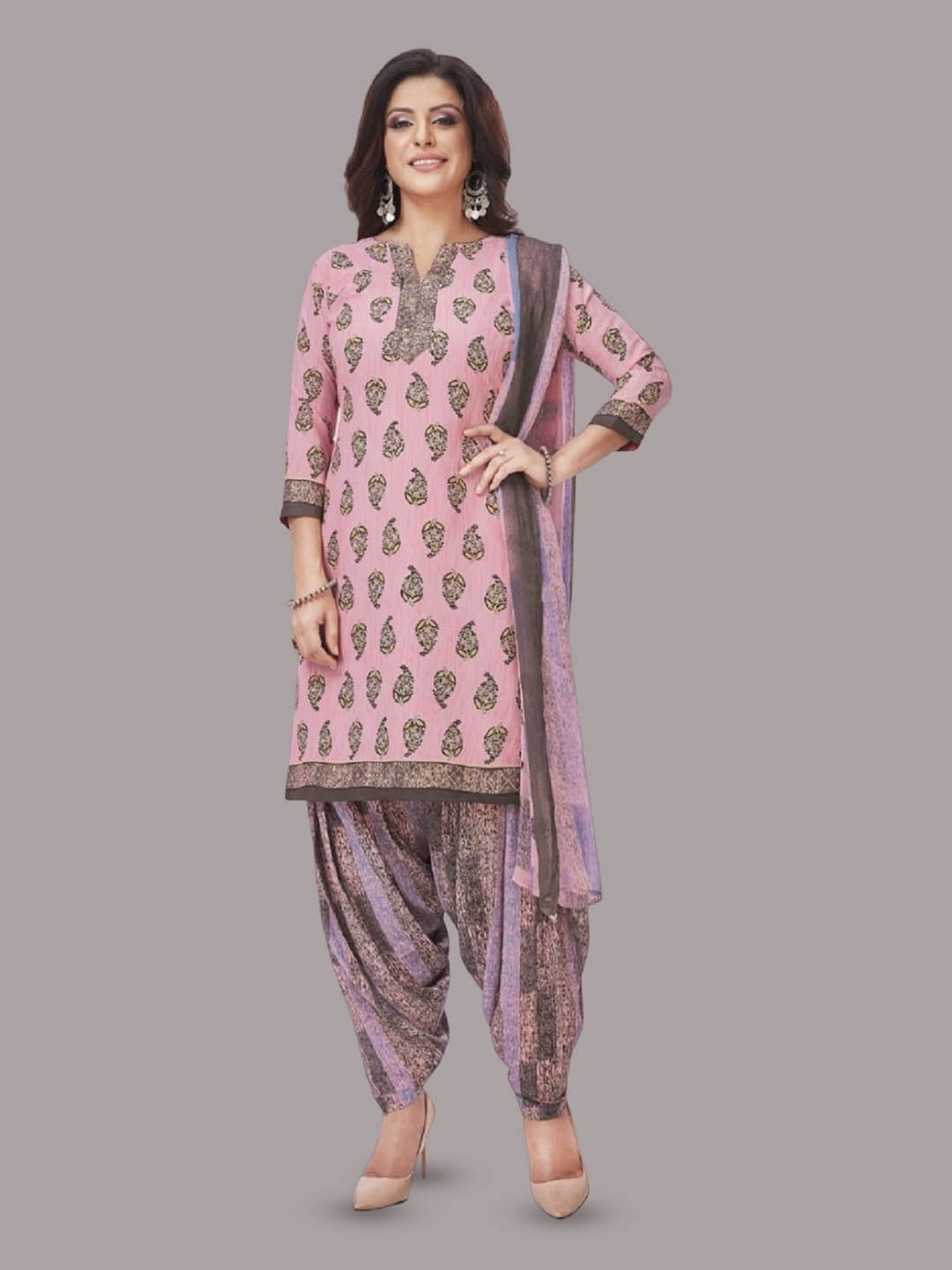 

APNISHA Printed Unstitched Dress Material, Pink