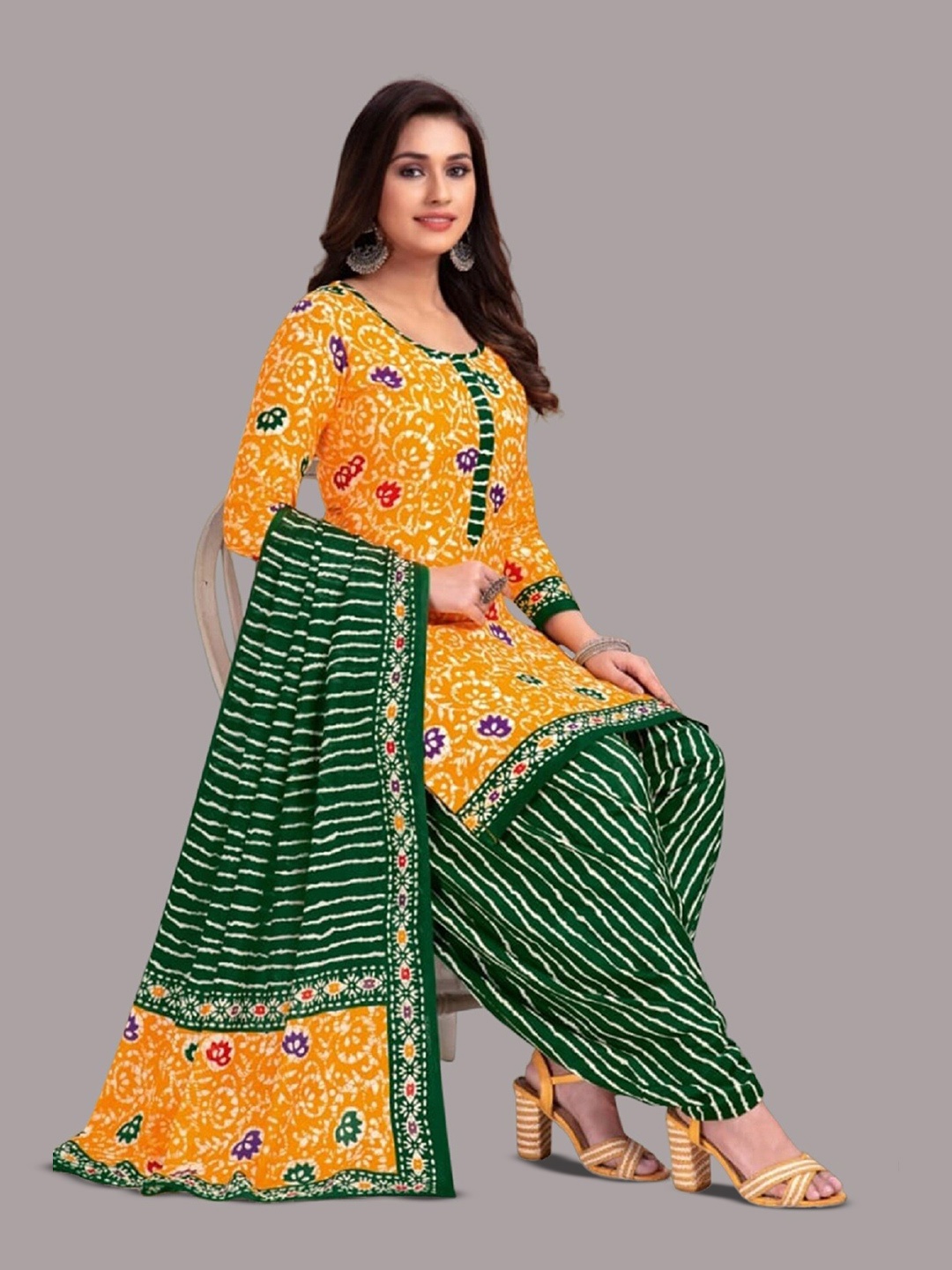 

APNISHA Floral Printed Unstitched Dress Material, Yellow