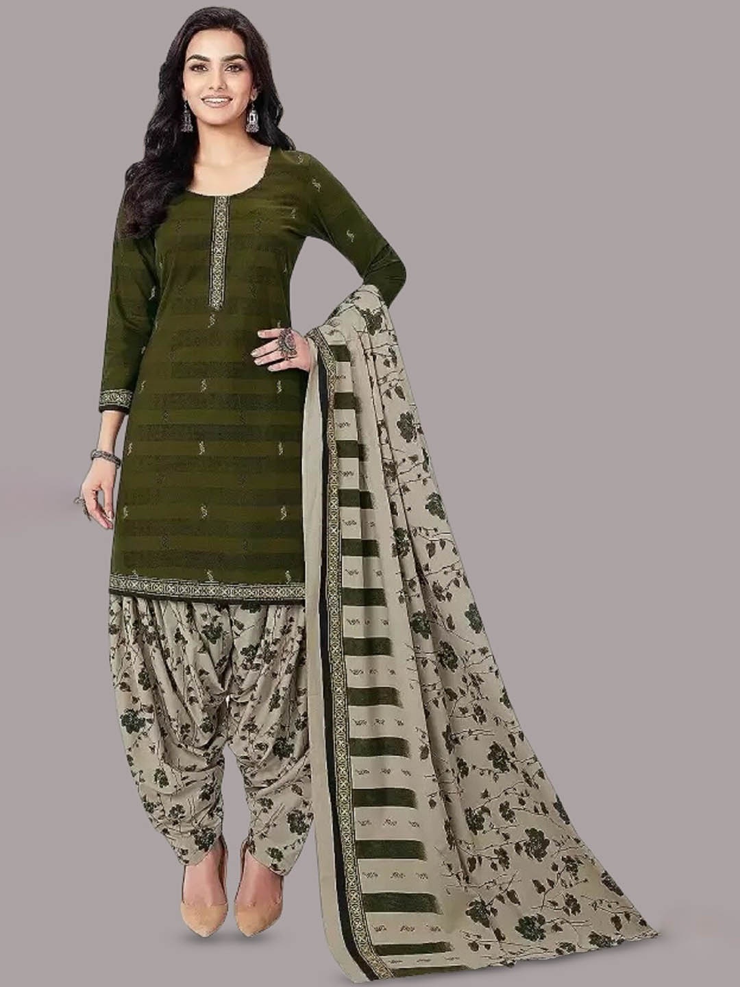 

APNISHA Floral Printed Unstitched Dress Material, Green