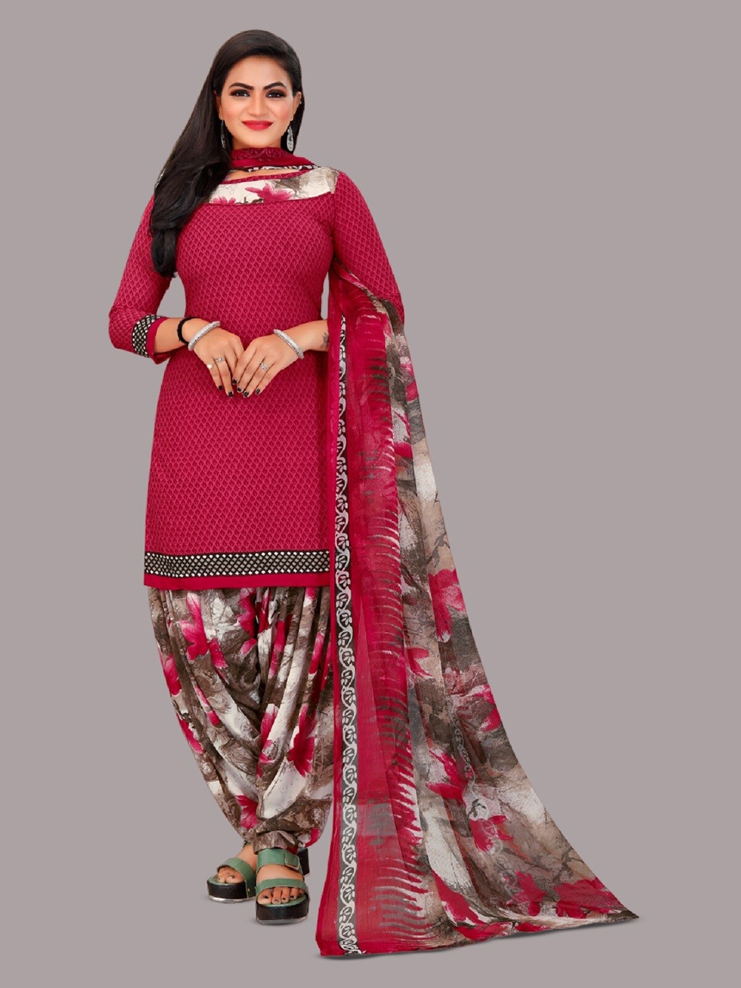 

APNISHA Ethnic Motifs Printed Unstitched Dress Material, Magenta