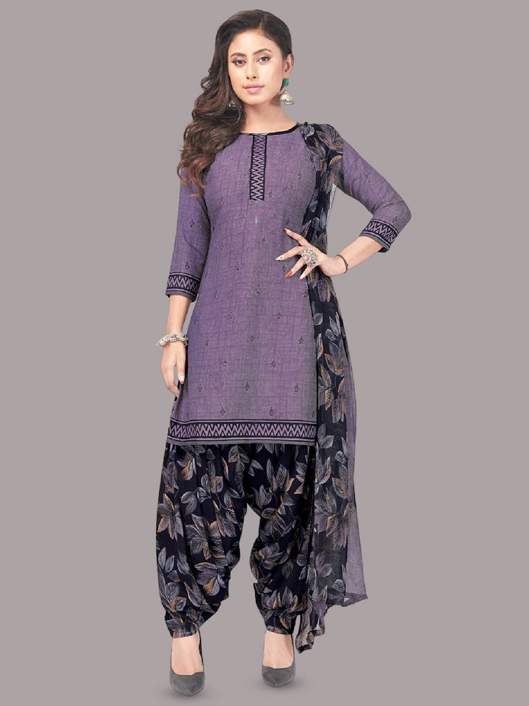 

APNISHA Printed Unstitched Dress Material, Lavender