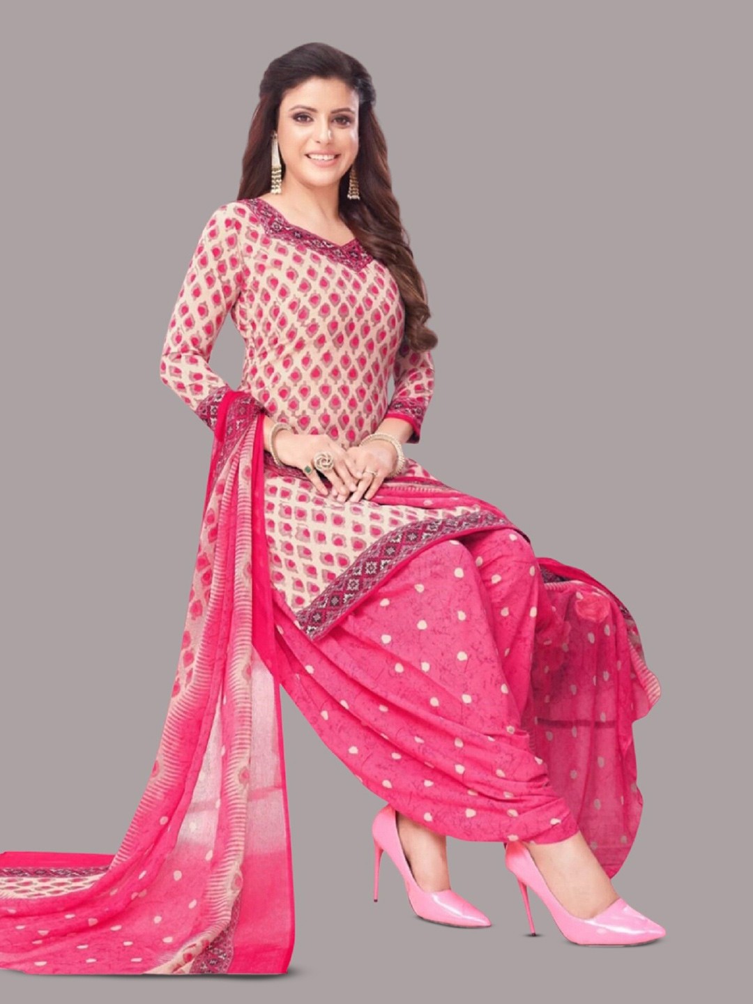 

APNISHA Floral Printed Unstitched Dress Material, Peach