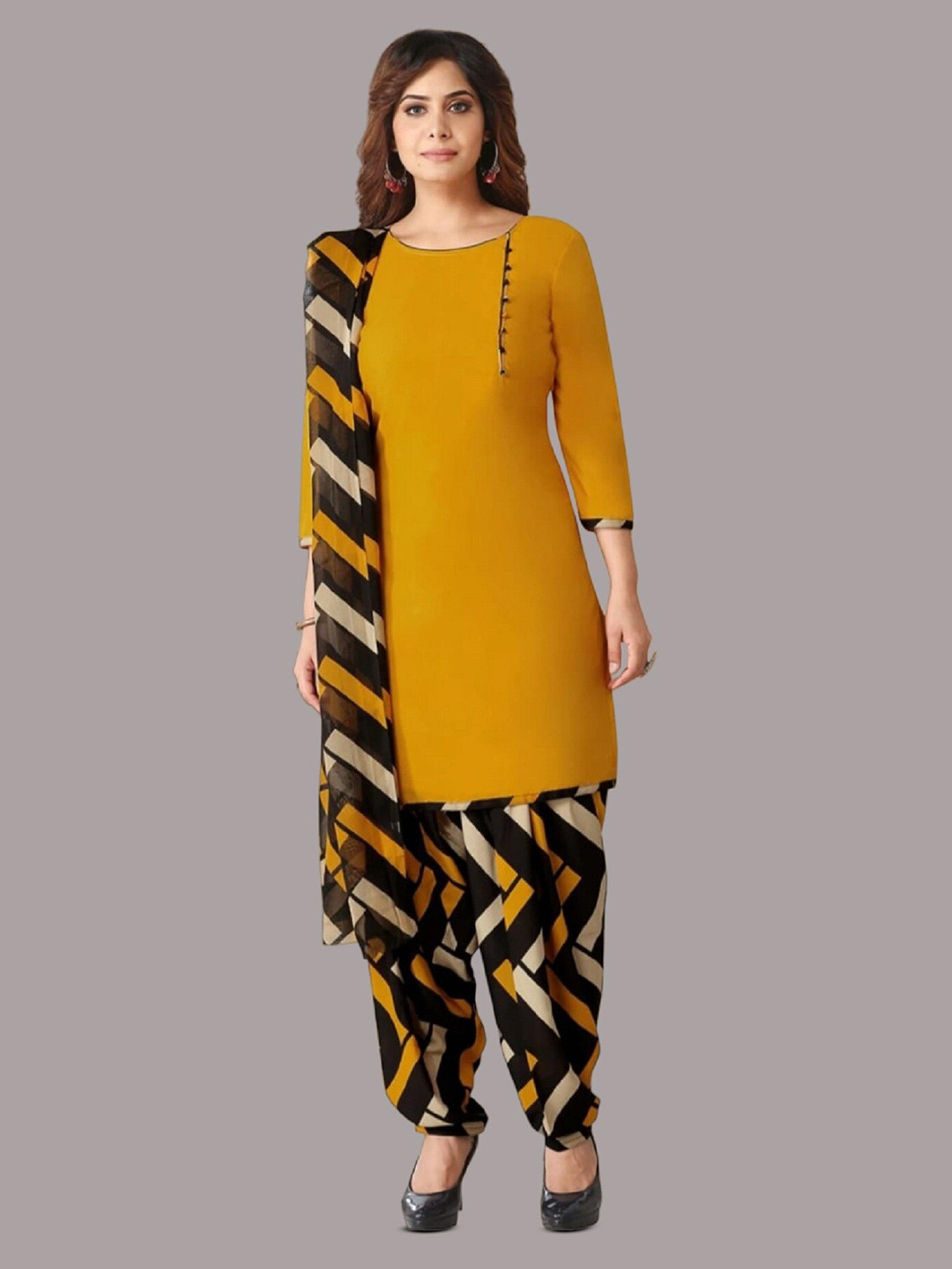 

APNISHA Printed Unstitched Dress Material, Yellow