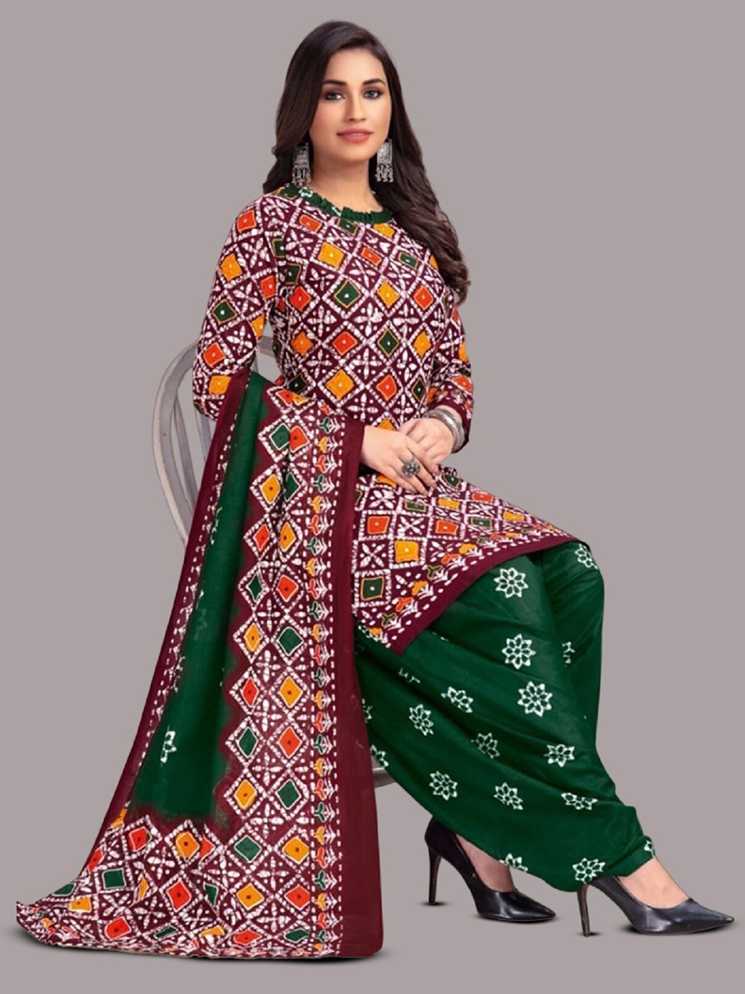 

APNISHA Ethnic Motifs Printed Unstitched Dress Material, Maroon
