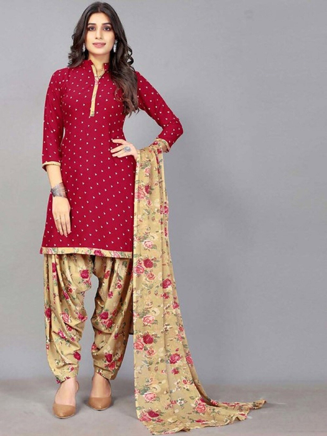 

APNISHA Floral Printed Unstitched Dress Material, Magenta
