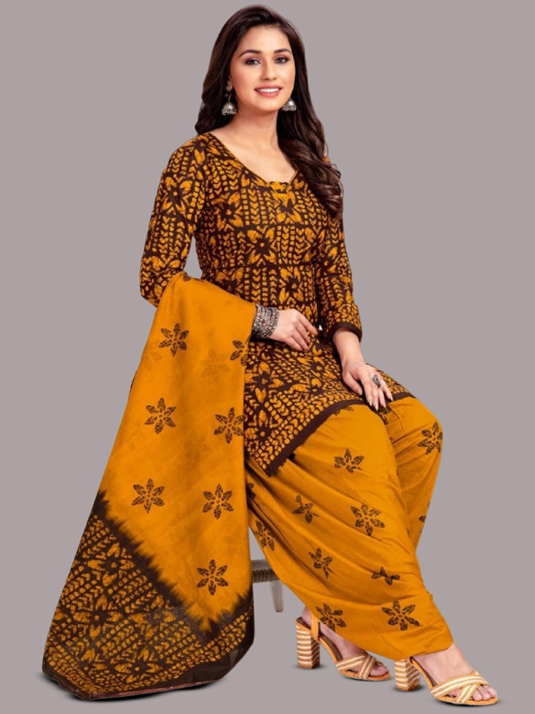 

APNISHA Ethnic Motifs Printed Unstitched Dress Material, Mustard