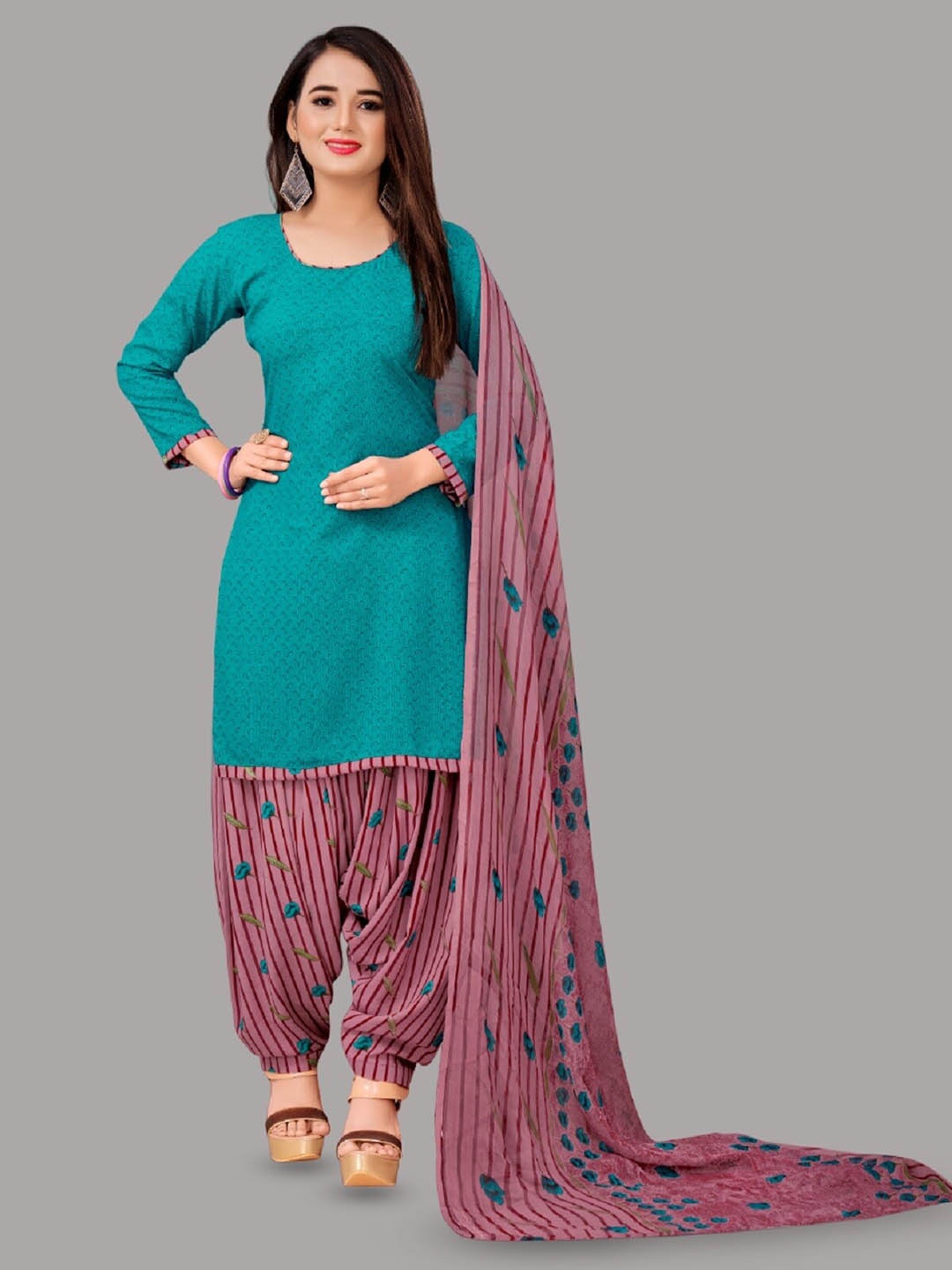 

APNISHA Striped Unstitched Dress Material, Blue