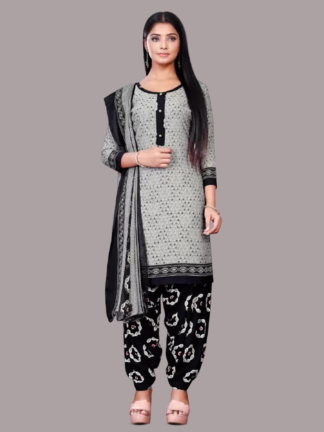 

APNISHA Geometric Printed Unstitched Dress Material, Grey