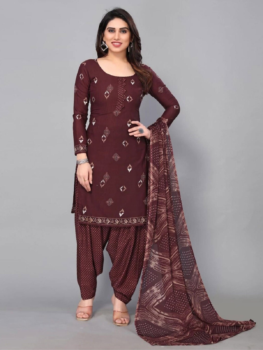 

APNISHA Bandhani Printed Unstitched Dress Material, Maroon