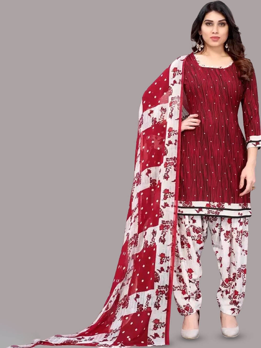 

APNISHA Floral Printed Unstitched Dress Material, Maroon