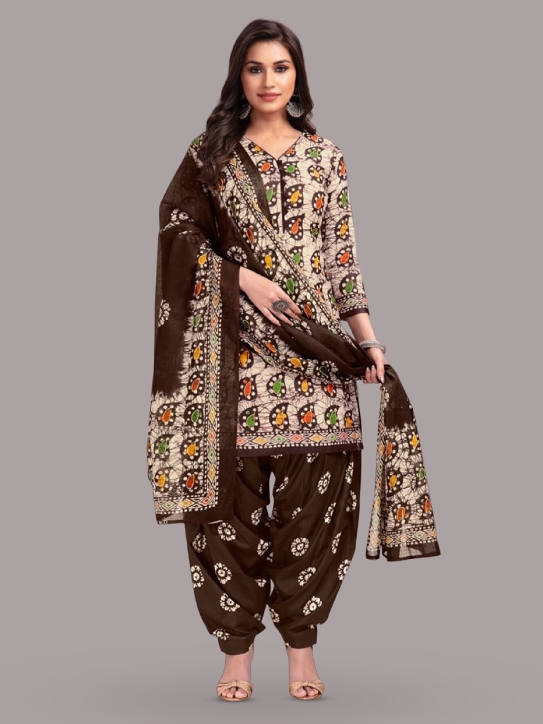 

APNISHA Ethnic Motifs Printed Unstitched Dress Material, Cream