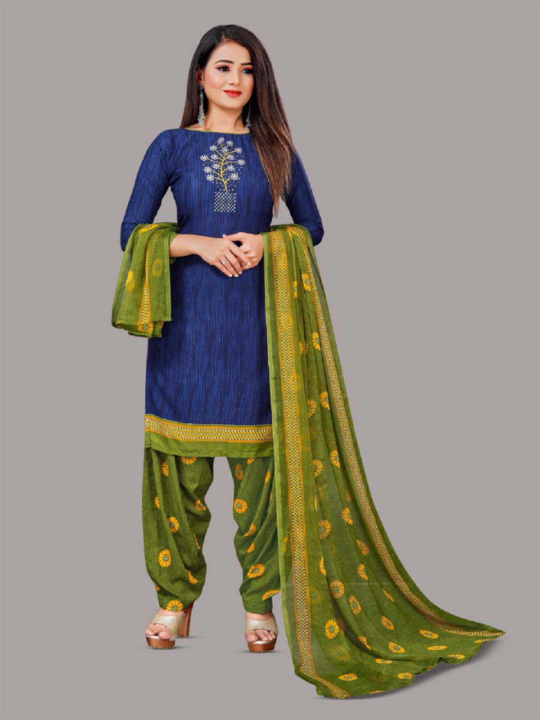 

APNISHA Floral Printed Unstitched Dress Material, Blue