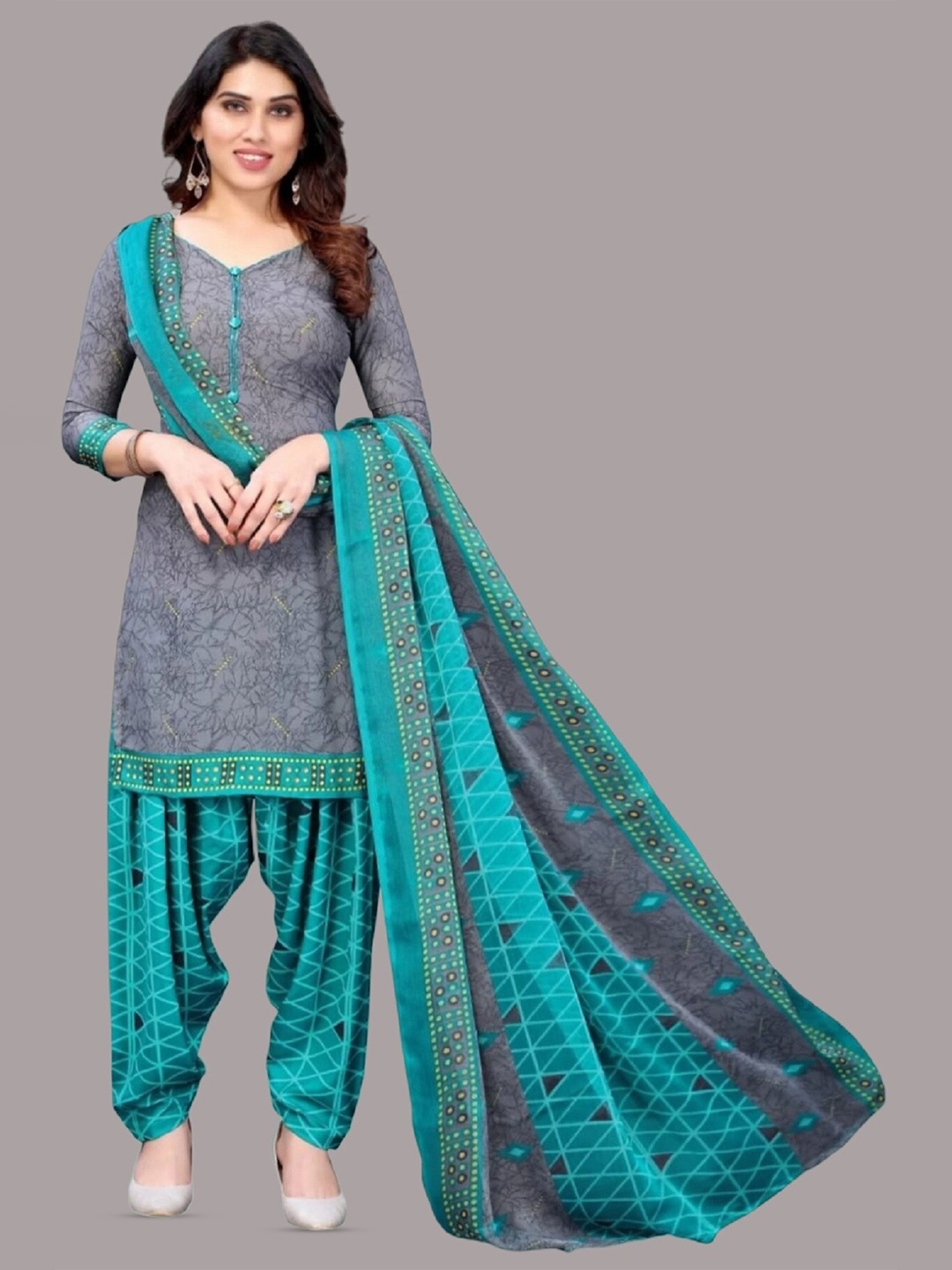 

APNISHA Abstract Printed Unstitched Dress Material, Grey
